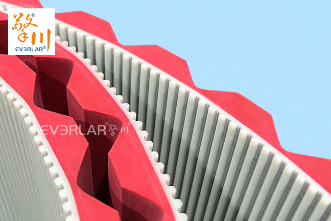 擎川定制PU同步帶加紅膠開槽精準傳動食品包裝生產(chǎn)線聚氨酯傳動帶